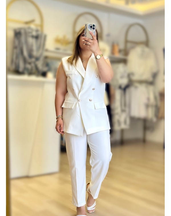 GÜMÜŞ DÜĞMELİ YELEK PANTOLON TAKIM