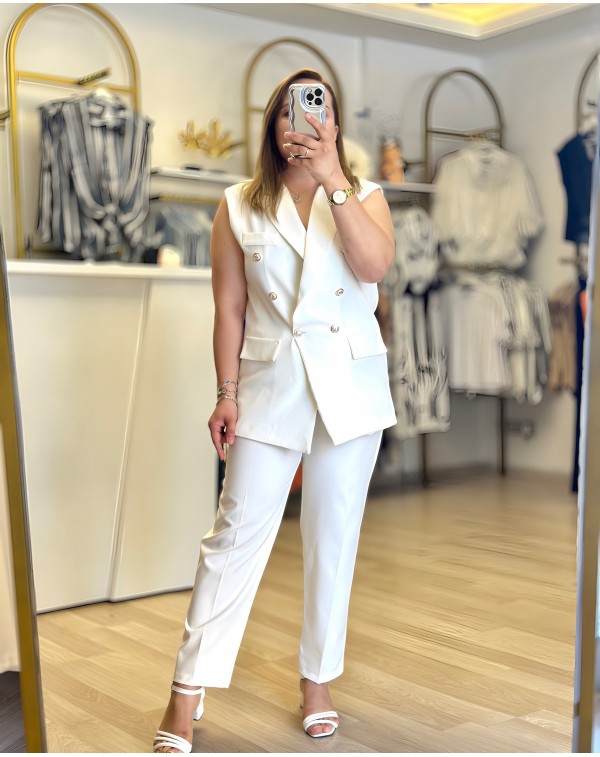 GÜMÜŞ DÜĞMELİ YELEK PANTOLON TAKIM