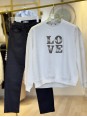 Orijinal Marka Love Taş İşleme Üç İplik Beyaz Sweatshirt