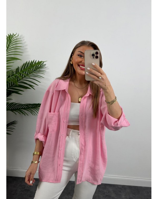 MODAL KUMAŞ OVERSİZE PEMBE GÖMLEK