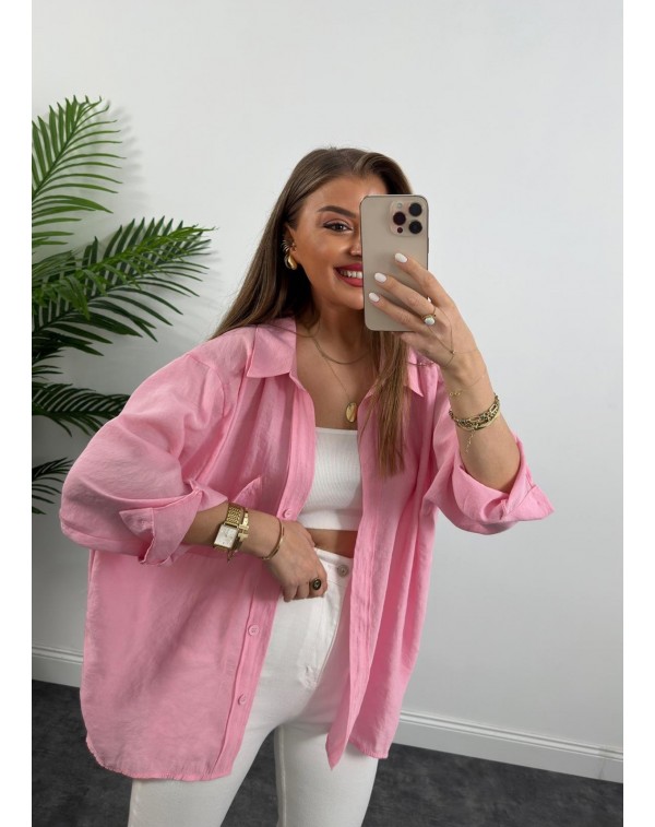 MODAL KUMAŞ OVERSİZE PEMBE GÖMLEK