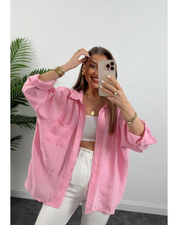 MODAL KUMAŞ OVERSİZE PEMBE GÖMLEK