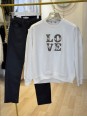 Orijinal Marka Love Taş İşleme Üç İplik Beyaz Sweatshirt