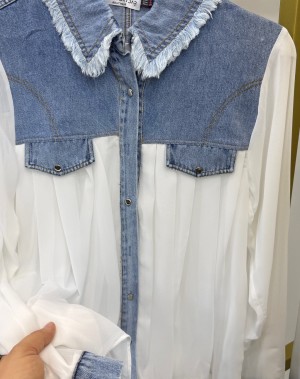 Kot Detaylı Şifon Gömlek Beyaz 