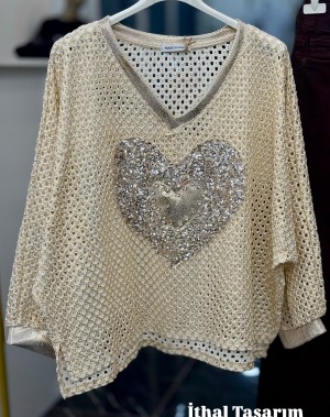 İthal Tasarım Gold Işıltılı File Bluz İthal Tasarım Gold Işıltılı File Bluz