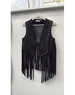 Püsküllü Nubuk Yelek Siyah 