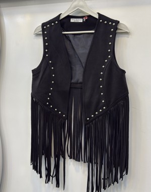 Püsküllü Nubuk Yelek Siyah 