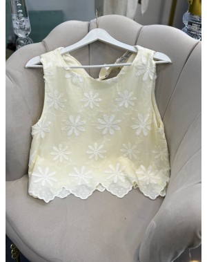 Arkası Bağlama Detaylı Nakışlı Bluz Sarı