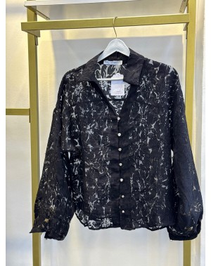 Dantel Motifli Romantik Tasarım Gömlek Siyah 