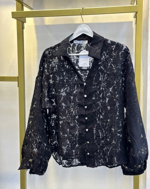 Dantel Motifli Romantik Tasarım Gömlek Siyah 