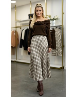 Ekose Detay Saten Etek Krem