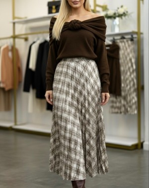 Ekose Detay Saten Etek Krem