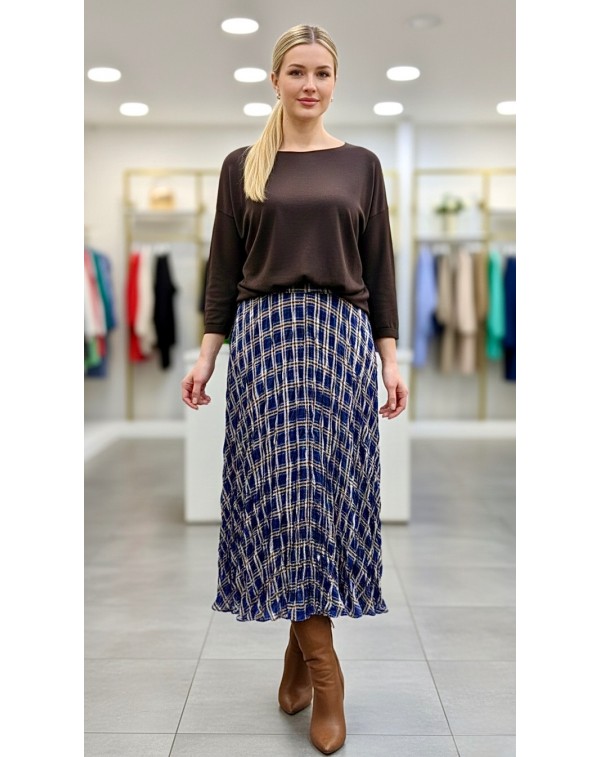 Ekose Detay Saten Etek Lacivert