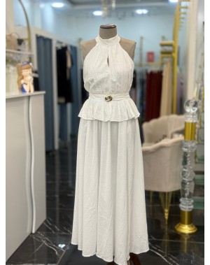 Halter Yaka Bluz Etek Takım Beyaz 