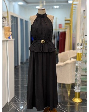 Halter Yaka Bluz Etek Takım Siyah 