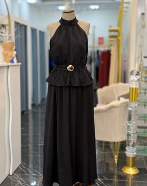Halter Yaka Bluz Etek Takım Siyah  Halter Yaka Bluz Etek Takım Siyah