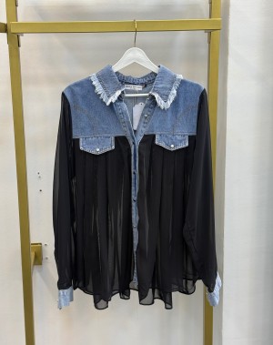 Kot Detaylı Şifon Gömlek Siyah 