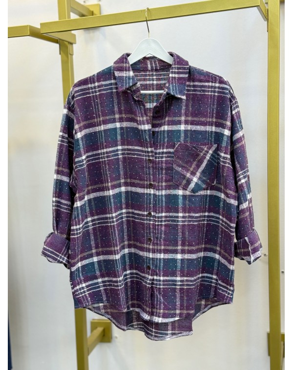 Taş Detaylı Yün Ekose Gömlek Mürdüm