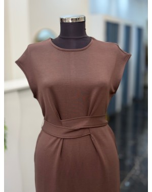 Çarpraz Bağlamalı Modal Kumaş Elbise Kahve 