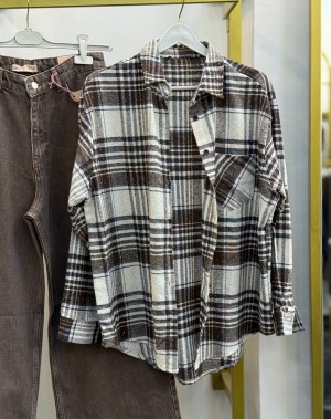 Taş Detaylı Yün Ekose Gömlek Kahve Taş Detaylı Yün Ekose Gömlek Kahve