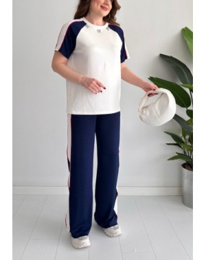 Yakası Taşlı Modal Kumaş Lüx Kalite Takım Lacivert 