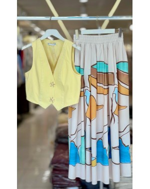 Marka Muadili Krem Renkli Desenli Etek