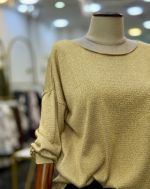 Simli Merserize Kayık Yaka Merserize Bluz Gold Simli Merserize Kayık Yaka Merserize Bluz Gold