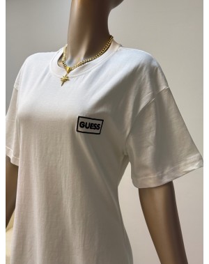 Bisiklet Yaka Kısa Kollu Tok Penye Elbise Beyaz 