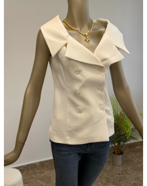 Madonna Yaka Astarlı Vatkalı Ekru Yelek 