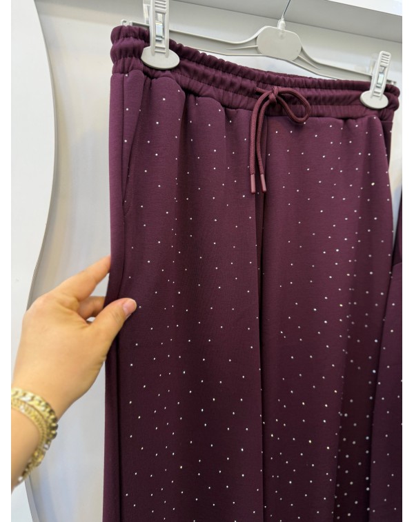 Taşlı Modal Eşofman Takımı Mürdüm