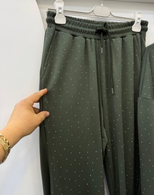 Taşlı Modal Eşofman Takımı Haki Yeşil 