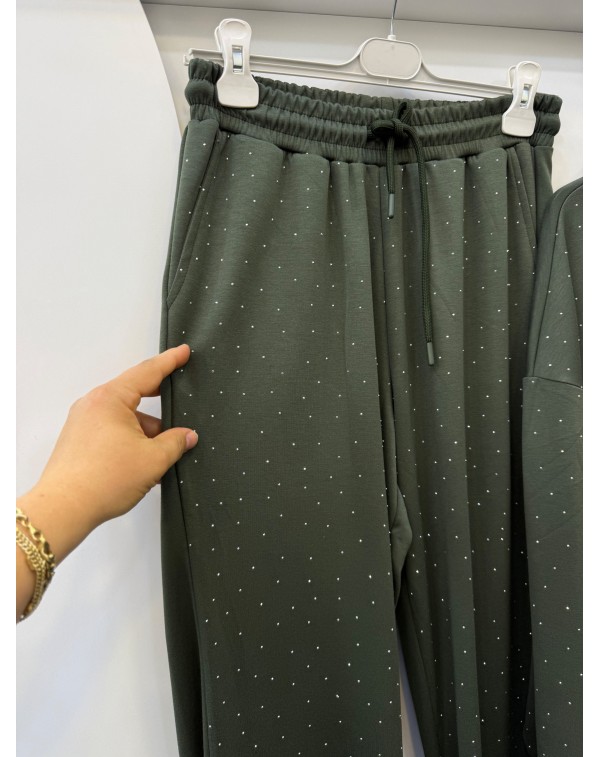 Taşlı Modal Eşofman Takımı Haki Yeşil