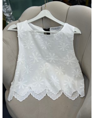 Arkası Bağlama Detaylı Nakışlı Bluz Beyaz 