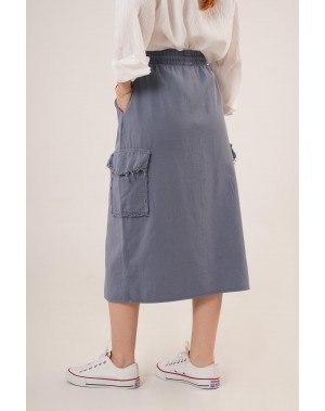 Önden Yırtmaçlı Jean Etek Mavi