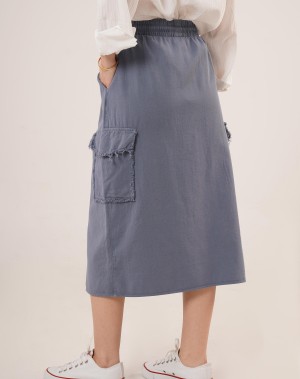 Önden Yırtmaçlı Jean Etek Mavi