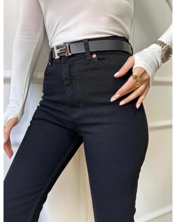 Orj. Marka Kesik Paça Siyah Jean