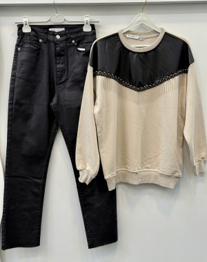 Zincir Detaylı Üç İplik Sweatshirt Bej Zincir Detaylı Üç İplik Sweatshirt Bej