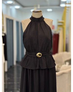 Halter Yaka Bluz Etek Takım Siyah 