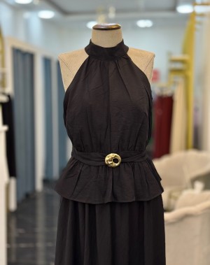 Halter Yaka Bluz Etek Takım Siyah  Halter Yaka Bluz Etek Takım Siyah