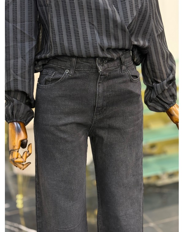 Yüksek Bel Antrasit Bol Paça Jean