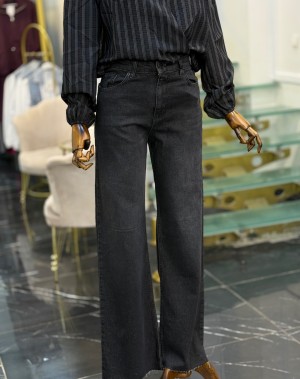 Yüksek Bel Antrasit Bol Paça Jean 