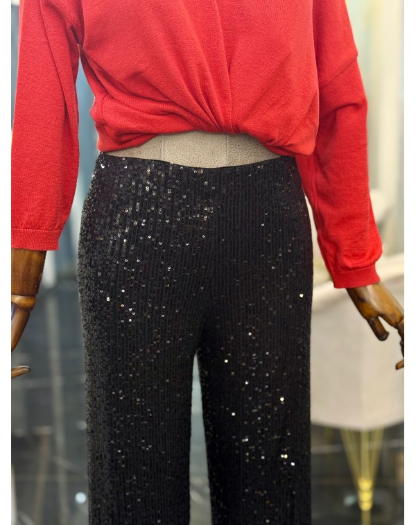 Beli Lastikli İçi Astarlı Pulpayetli Pantolon Siyah