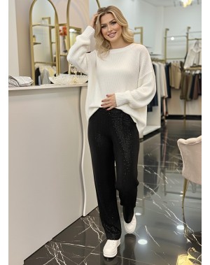 Beli Lastikli İçi Astarlı Pulpayetli Pantolon Siyah 