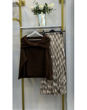 Ekose Detay Saten Etek Krem