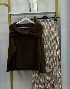 Ekose Detay Saten Etek Krem