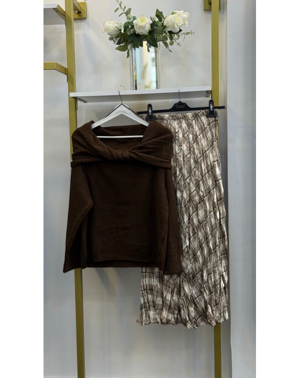 Ekose Detay Saten Etek Krem