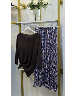 Ekose Detay Saten Etek Lacivert 