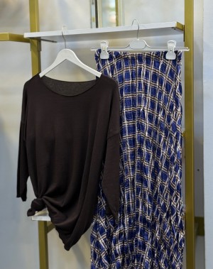 Ekose Detay Saten Etek Lacivert 