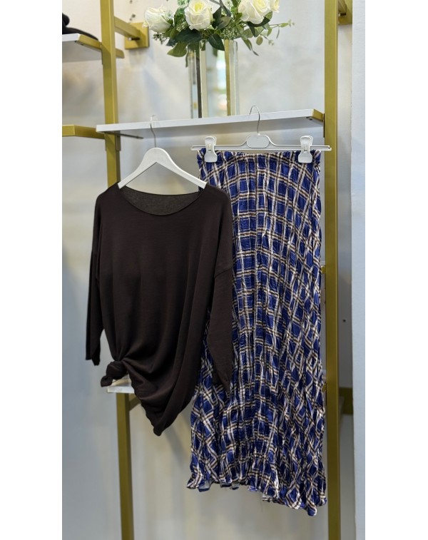 Ekose Detay Saten Etek Lacivert