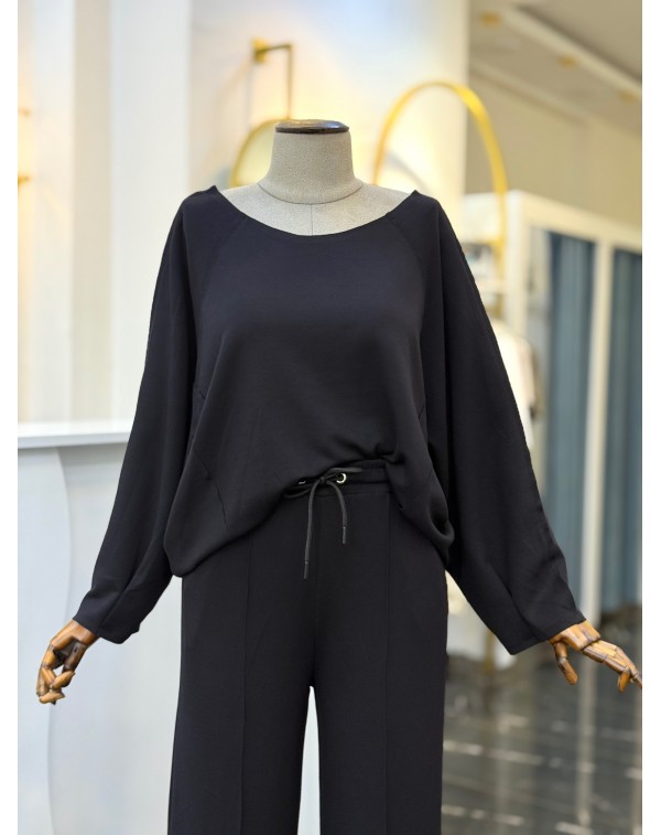 Modal Kumaş Kayık Yaka İkili Takım Siyah